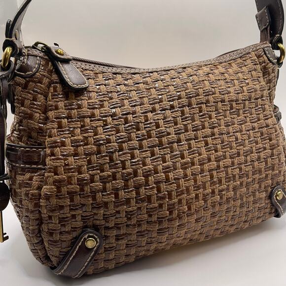 Fossil Modern Vintage Raffia and Leather Satchel Handbag - Picture 4 of 7
